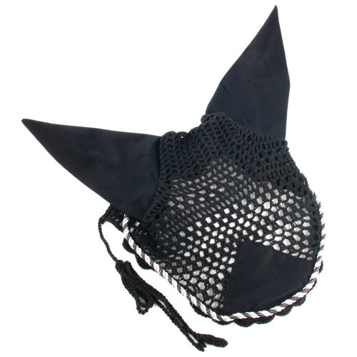 Hy Deluxe Cotton Fly Screen with Cord Binding - Black with Black,White & Metallic Silver