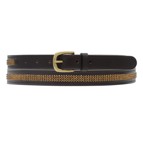 Hy Crystal Diamante Leather Belt - Brown - Gold Diamante - 80cm