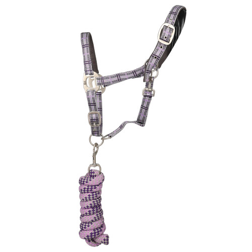Hy Tartan Head Collar with Lead Rope - Purple/Grey/Lilac - Pony
