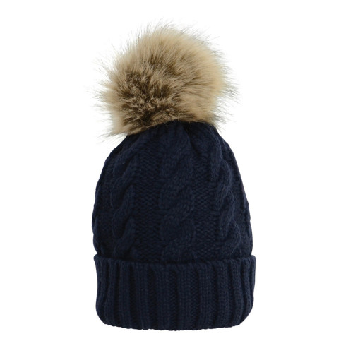 HyFASHION Melrose Cable Knit Bobble Hat - Navy - One Size