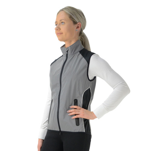 Front/Side Silva Flash Reflective Gilet by Hy Equestrian - Reflective Silver in X Small