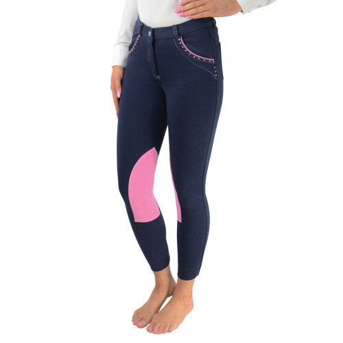 HyPERFORMANCE Darcy Diamante Mizs Jodhpurs - Navy/Pink - 32"