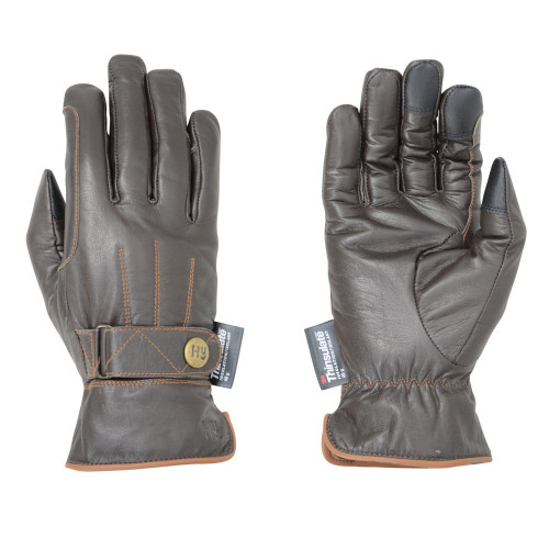 Hy5 Thinsulate™ Leather Winter Riding Gloves in Dark Brown/Tan Stitch in extra small