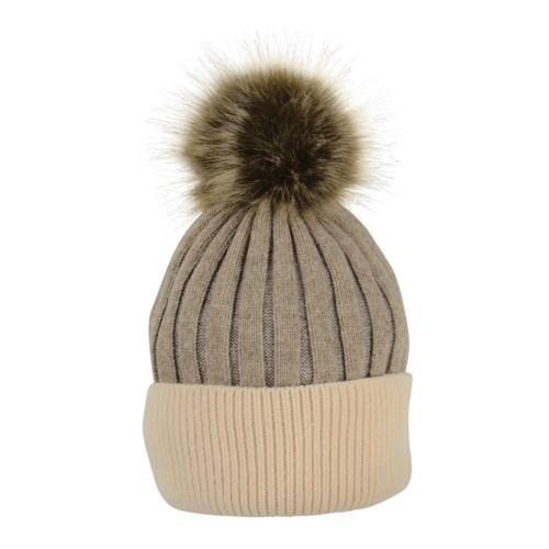 HyFASHION Ladies Melrose Cable Knit Bobble Hat With Faux Fur PomPom All Colours 