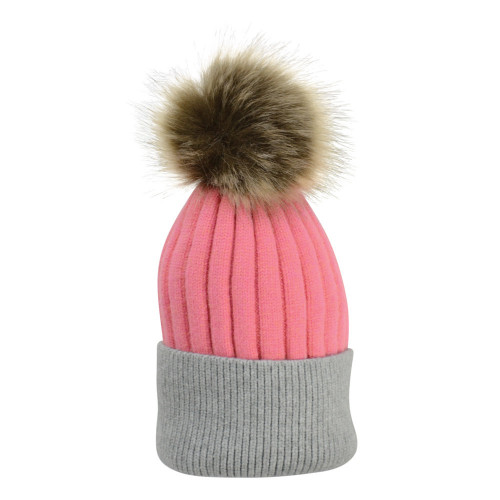 HyFASHION Luxembourg Luxury Bobble Hat - Coral/Charcoal - One Size