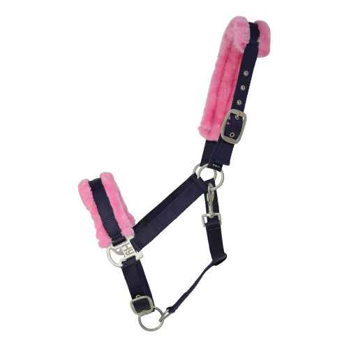 Hy Two Tone Faux Fur Head Collar - Navy/Pink - Cob