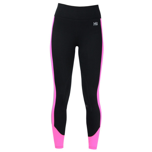Front View Reflector Ladies Breeches by Hy Equestrian - Pink/Black in 24"