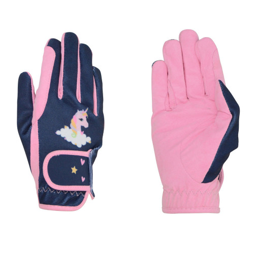 Little Unicorn Childrenâ€™s Riding Gloves by Little Rider - Candy Pink/Navy - Child X Large