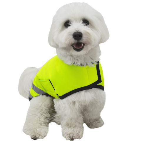 Front View Reflector Waterproof Dog Coat by Hy Equestrian in Yellow in XXX Small