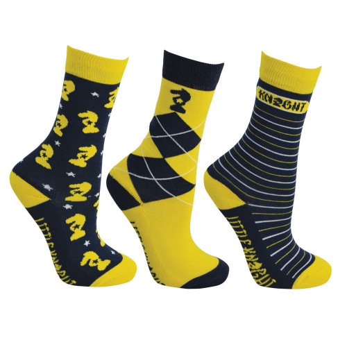 Lancelot Socks by Little Knight (Pack of 3) - Navy/Yellow/White - Child 8-12