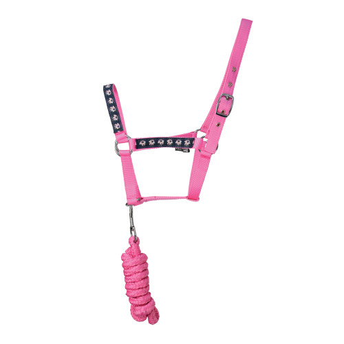 Hy Unicorn Head Collar and Lead Rope - Navy/Pink - Cob