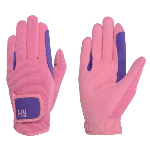 Hy5 Children's Two Tone Riding Gloves in Purple/Pink in Child extra Large