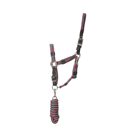 Hy Multicolour Adjustable Head Collar with Rope - Dark Grey/Grey/Pink - Pony