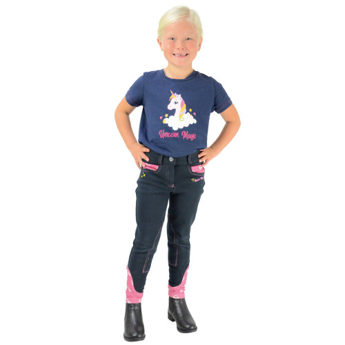 Unicorn Magic Breeches by Little Rider - Navy/Pretty Pink - 9-10 Years