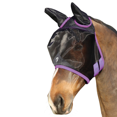Hy Equestrian Mesh Half Mask with Ears - Black/Grape Royal - X Full