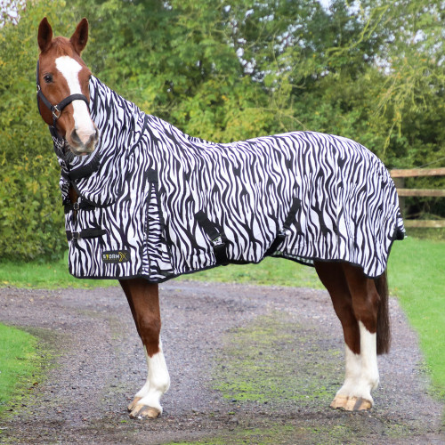New Horse/Cob fly rug combo attached neck cover Zebra Print FREE FLY MASK 