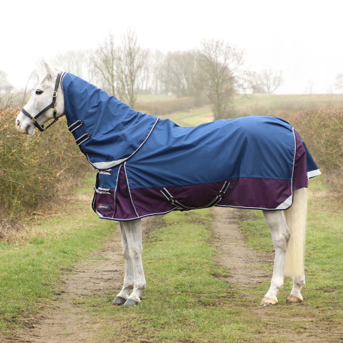 DefenceX System 0 Turnout Rug with Detachable Neck Cover - Navy/Purple - 5'3