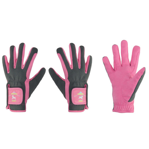 Merry Go Round Children's Riding Gloves by Little Rider - Grey/Pink - Child Large