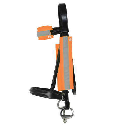 Side View Reflector Bridle Bands by Hy Equestrian in One Size in Orange