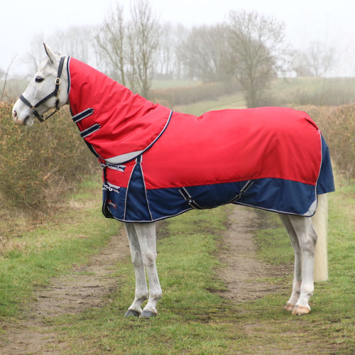 DefenceX System 200 Turnout Rug with Detachable Neck Cover – Dark Red/Navy/Light Grey - 5'6"