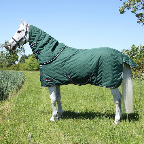 DefenceX System 100 Stable Rug with Detachable Neck Cover - Green/Navy/Light Grey - 5'6"