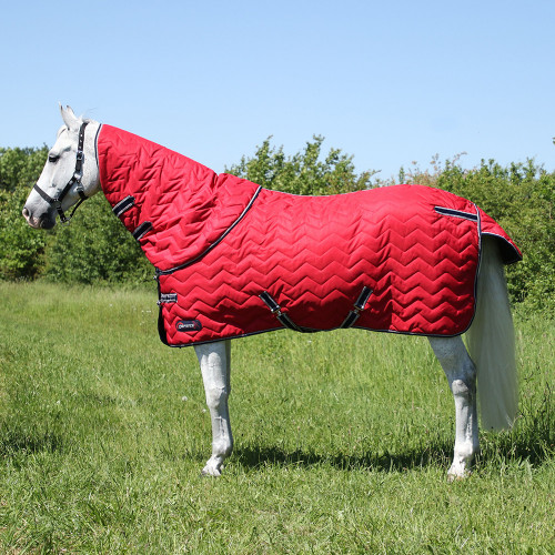 DefenceX System 200 Stable Rug with Detachable Neck Cover - Dark Red/Navy/Light Grey - 5'6"