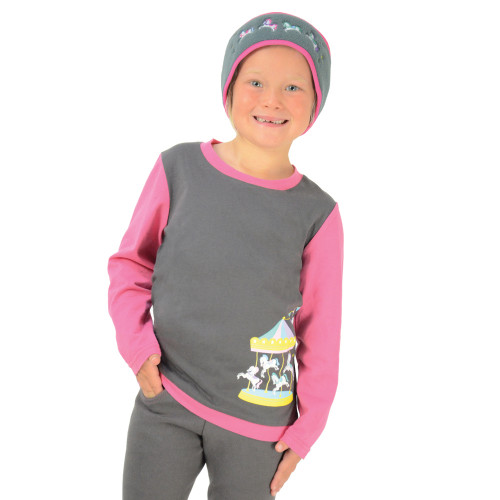 Merry Go Round Long Sleeve T-Shirt by Little Rider - Grey/Pink - 5-6 years