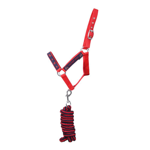 Hy Equestrian Tractors Rock Head Collar and Lead Rope - Navy/Red - Pony