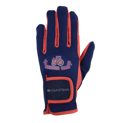 Hy Equestrian Tractors Rock Gloves - Navy/Red - Child Large