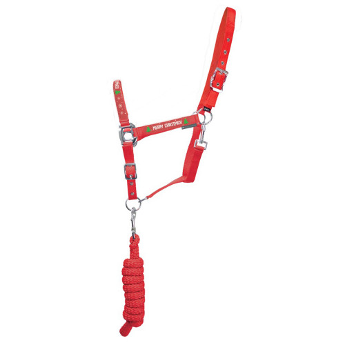 Hy Equestrian Christmas Merry Christmas Head Collar & Lead Rope - Red - Pony