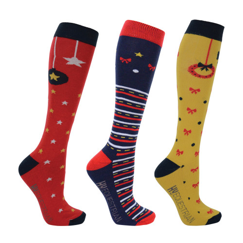 Hy Equestrian - Christmas Decorations Socks (Pack of 3) - Adult 4-8