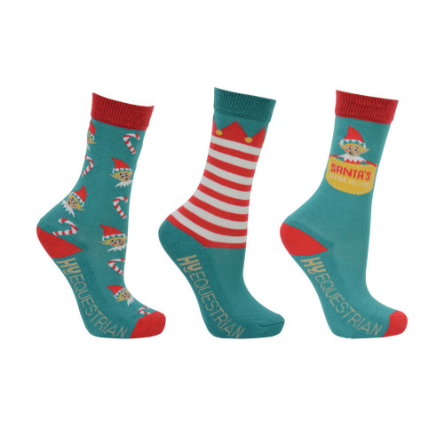 Hy Equestrian Childrenâs Elf Socks (Pack of 3) -Multi Coloured-Child 8-12