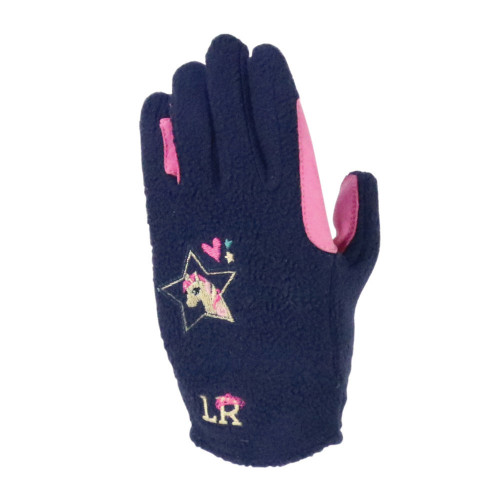 I Love My Pony Collection Fleece Gloves by Little Rider - Navy/Pink - Child Medium