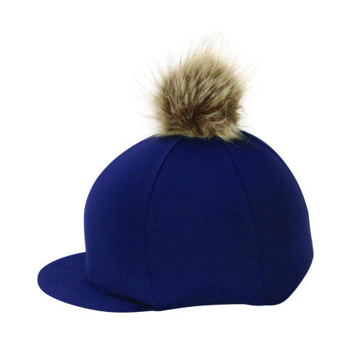 Hy Equestrian Hat Cover with Faux Fur Pom Pom - Navy