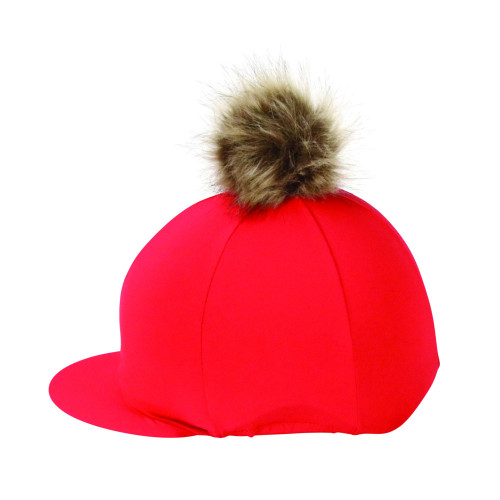 Hy Equestrian Hat Cover with Faux Fur Pom Pom - Red