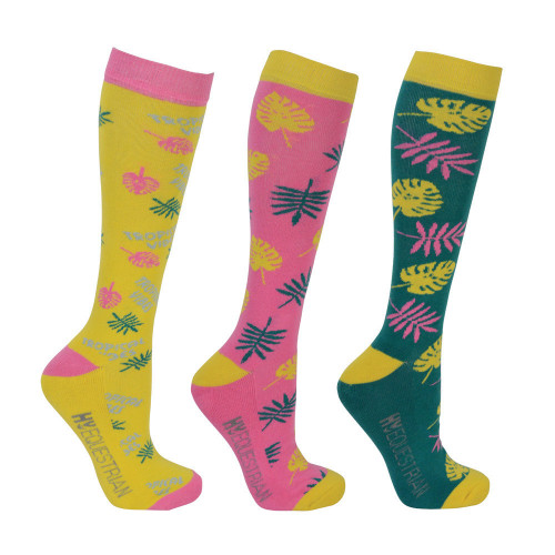 Hy Equestrian Tropical Vibes Socks (Pack 3) - Pink/Fern/Lime - Adult 4-8