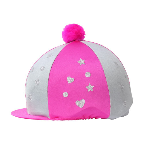 Hy Equestrian Glitter Magic Hat Cover - Silver/Hot Pink - 