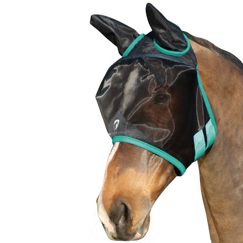 Hy Equestrian Mesh Half Mask with Ears -Black/Green-Small Pony