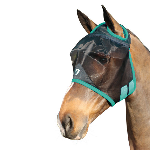 Hy Equestrian Mesh Half Mask without Ears -Black/Green-Small Pony