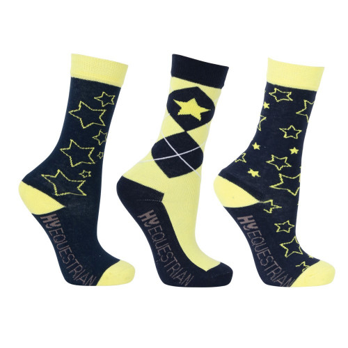 Hy Equestrian Stella Children's Socks (3 pack) - Navy/Yellow