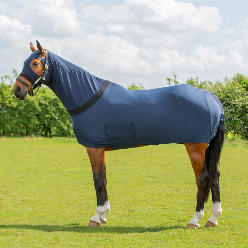 Hy Equestrian Lycra Flex Rug with Belly Flap - Navy - Pony