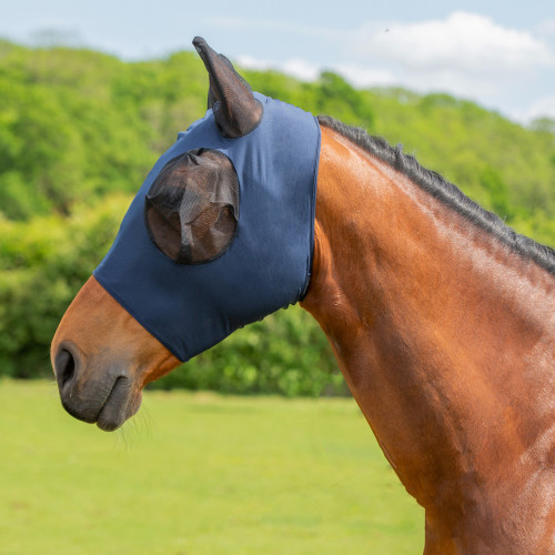 Hy Equestrian Lycra Flex Fly Mask - Navy - Pony