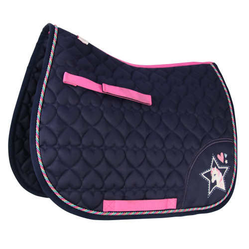 I Love My Pony Collection Saddle Pad by Little Rider - Navy/Pink - Pony/Cob
