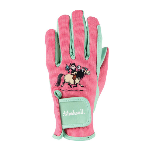 Hy Equestrian Thelwell Collection Trophy Gloves - Mint/Pink - Child Large