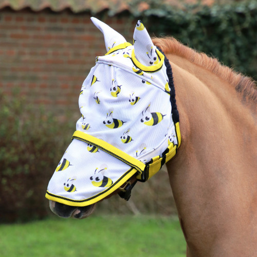 Hy Equestrian Bee Fly Mask with Ears and Detachable Nose - Yellow/Black/White - X Full