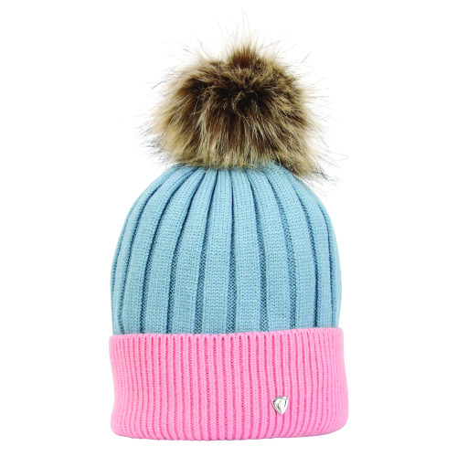 Hy Equestrian Synergy Luxury Bobble Hat- Aqua/Rose - One Size