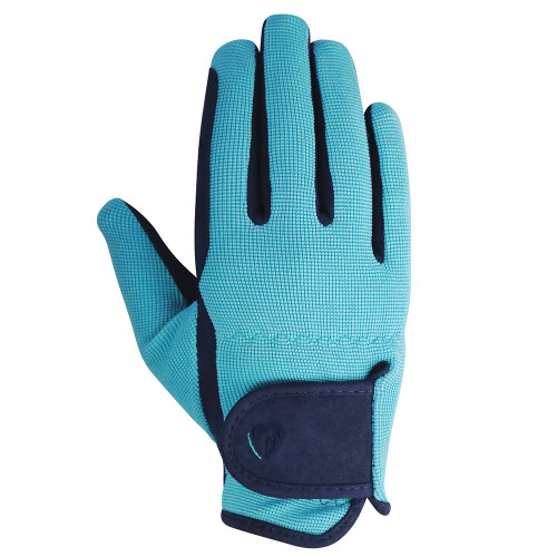 Hy Equestrian Belton Children’s Riding Gloves - Navy/Teal - Large