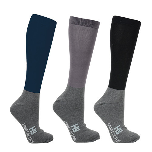 Hy Sport Active Riding Socks (Pack of 3) - Midnight Navy/Pencil Point Grey/Black - Adult 4-8 