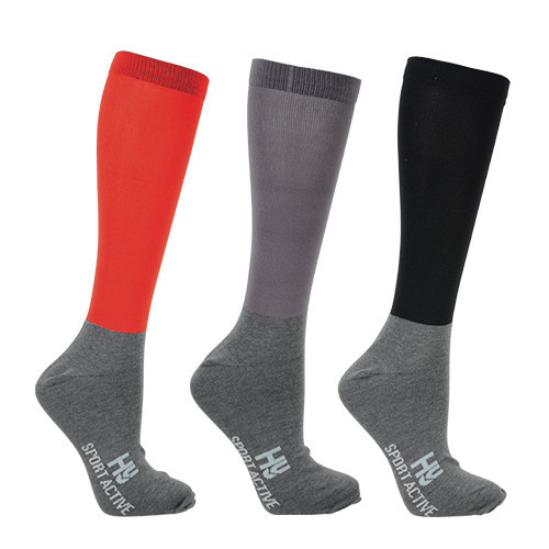 Hy Sport Active Riding Socks (Pack of 3) - Rosette Red/Pencil Point Grey/Black - Adult 4-8 