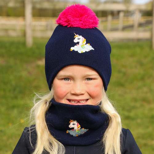 Little Unicorn Hat and Snood by Little Rider Bundle Deal - Navy/Pink